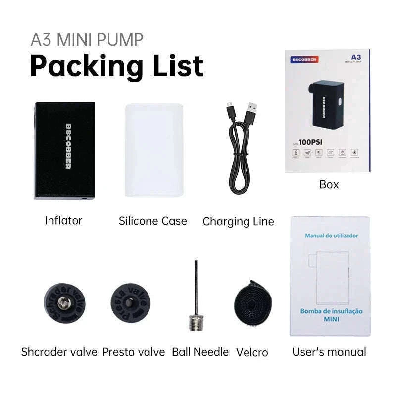 Portable Electric Bike Tire Pump 100 PSI Mini Air Compressor-black