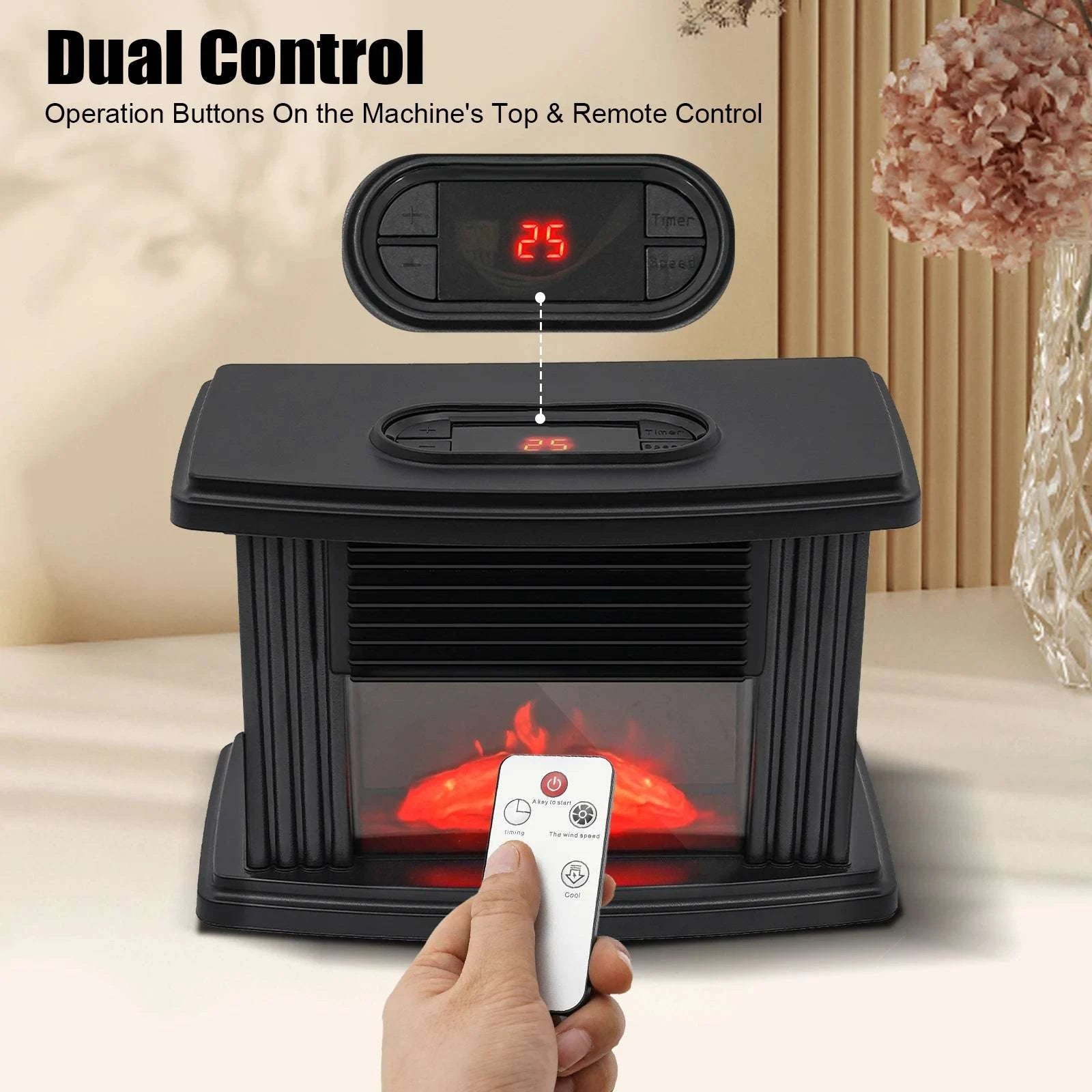 Portable Electric Fireplace Heater 1000W with 3 Speeds & Timer-black / With Remote Control / United States