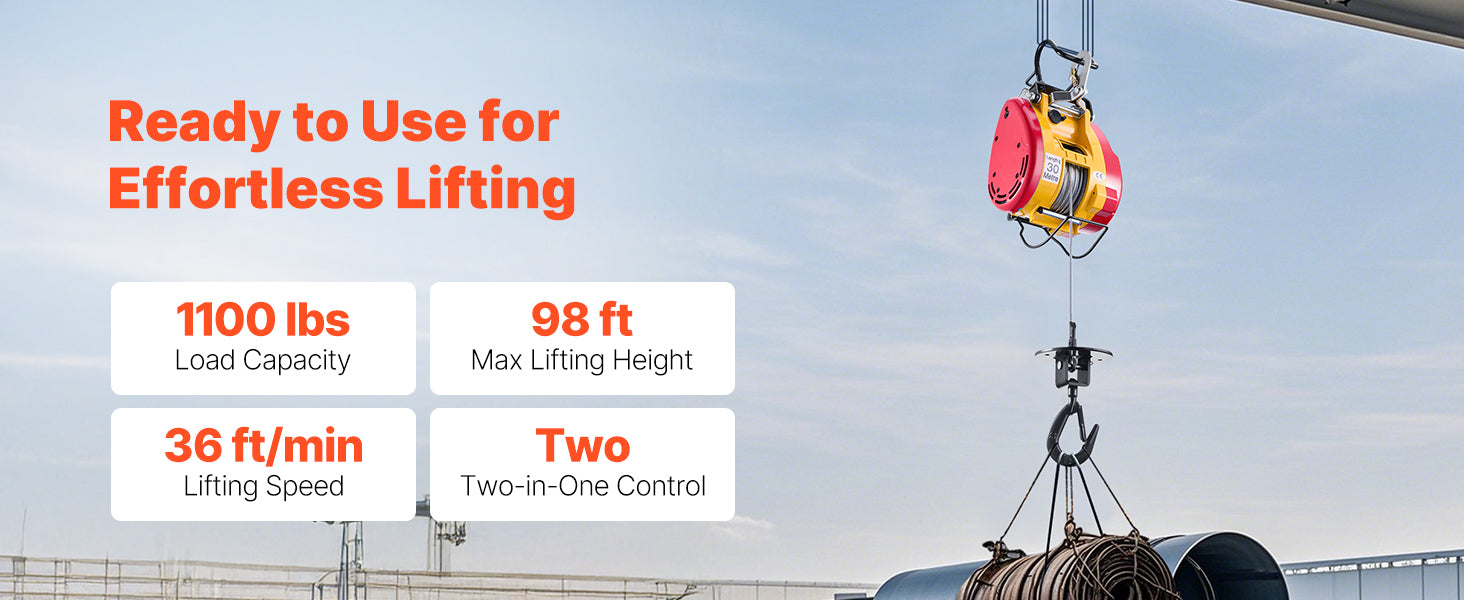 SucceBuy 2-in-1 Electric Hoist 1100 lbs 1800W Wired/Wireless Portable Power Winch 98 ft Lifting Height for Garage Factory Towing