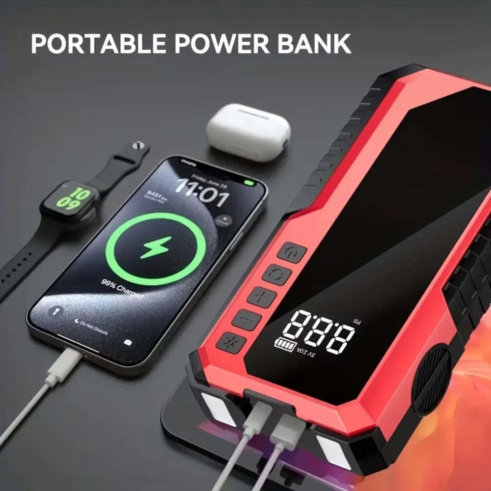 Portable Emergency Jump Starter with Air Compressor, LED Light, Power Bank and Tire Inflator-Base Model G800 / United States