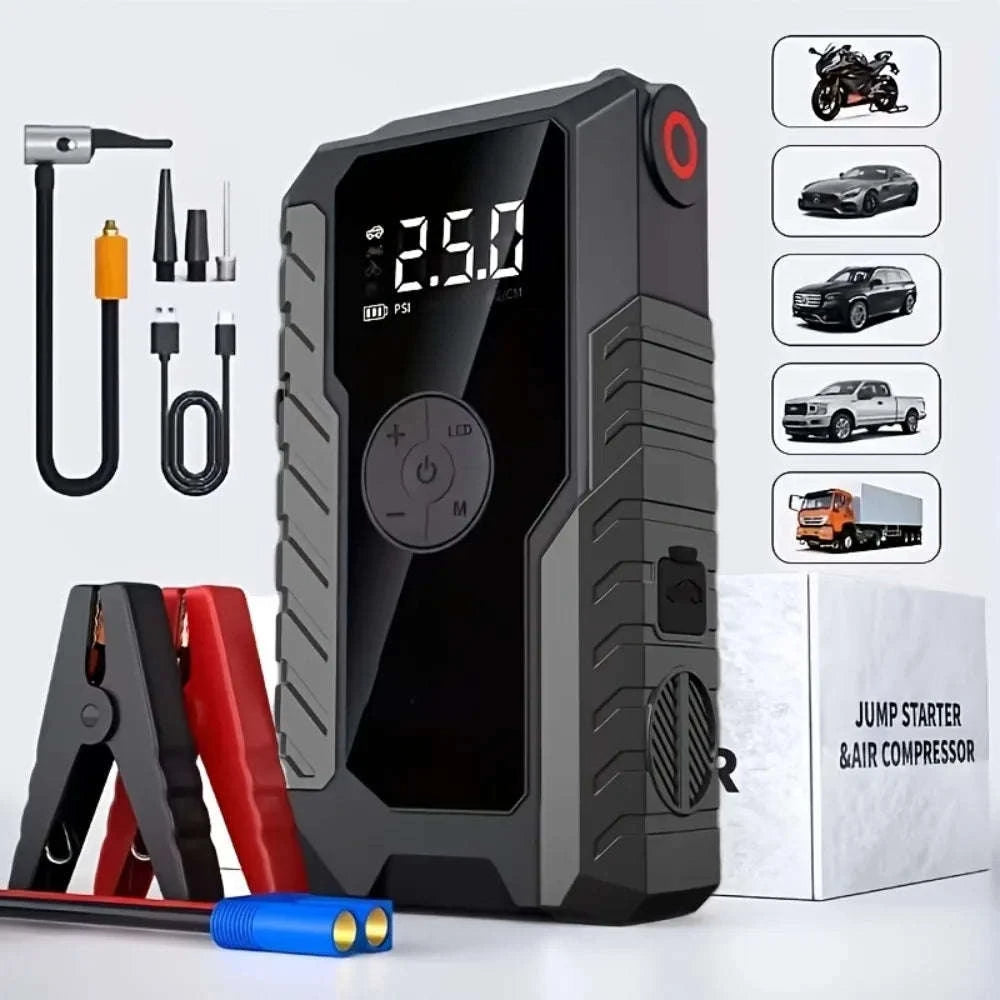 Portable Emergency Jump Starter with Air Compressor, LED Light, Power Bank and Tire Inflator-Base Model G800 / United States