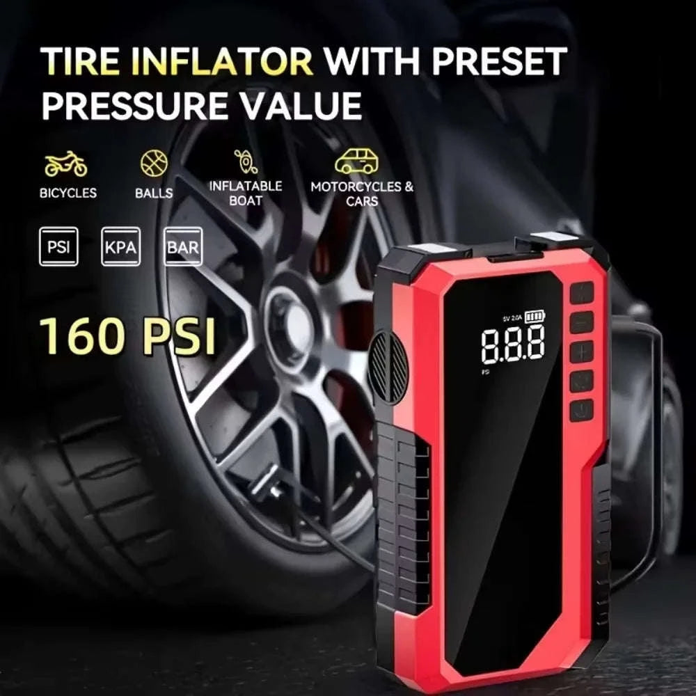 Portable Emergency Jump Starter with Air Compressor, LED Light, Power Bank and Tire Inflator-Base Model G800 / United States