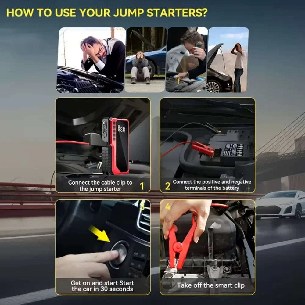 Portable Emergency Jump Starter with Air Compressor, LED Light, Power Bank and Tire Inflator-Base Model G800 / United States
