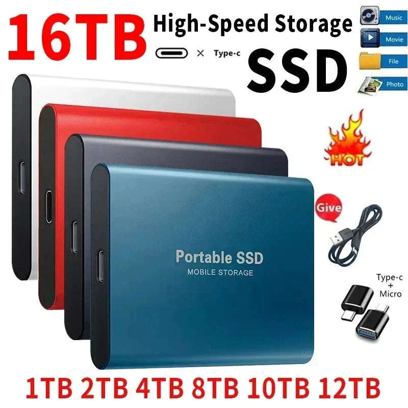 Portable External SSD 1TB/2TB USB 3.1 Type-C Fast Storage Drive-Red / 4G