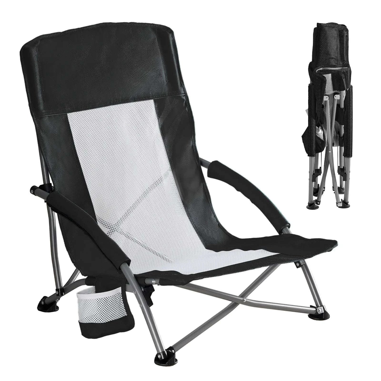Portable Folding Beach Camping Chair with Cup Holder & Storage-Blue / United States