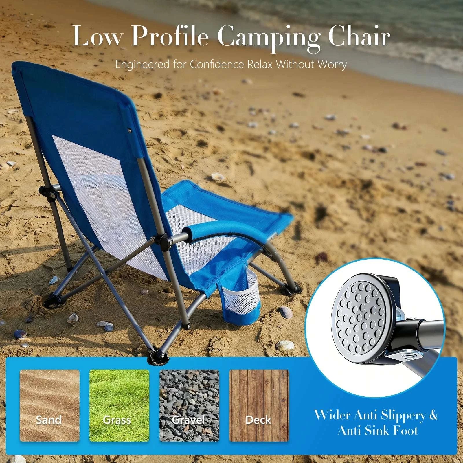 Portable Folding Beach Camping Chair with Cup Holder & Storage-Blue / United States