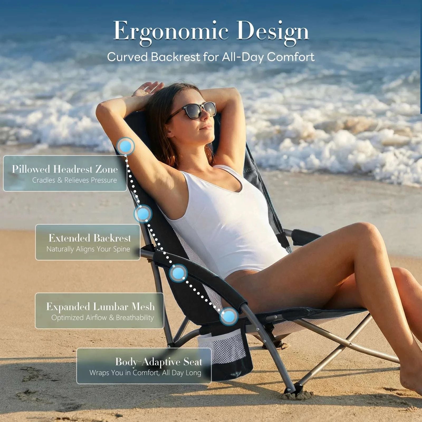 Portable Folding Camping Chair with Cup Holder and Steel Frame-Blue / United States