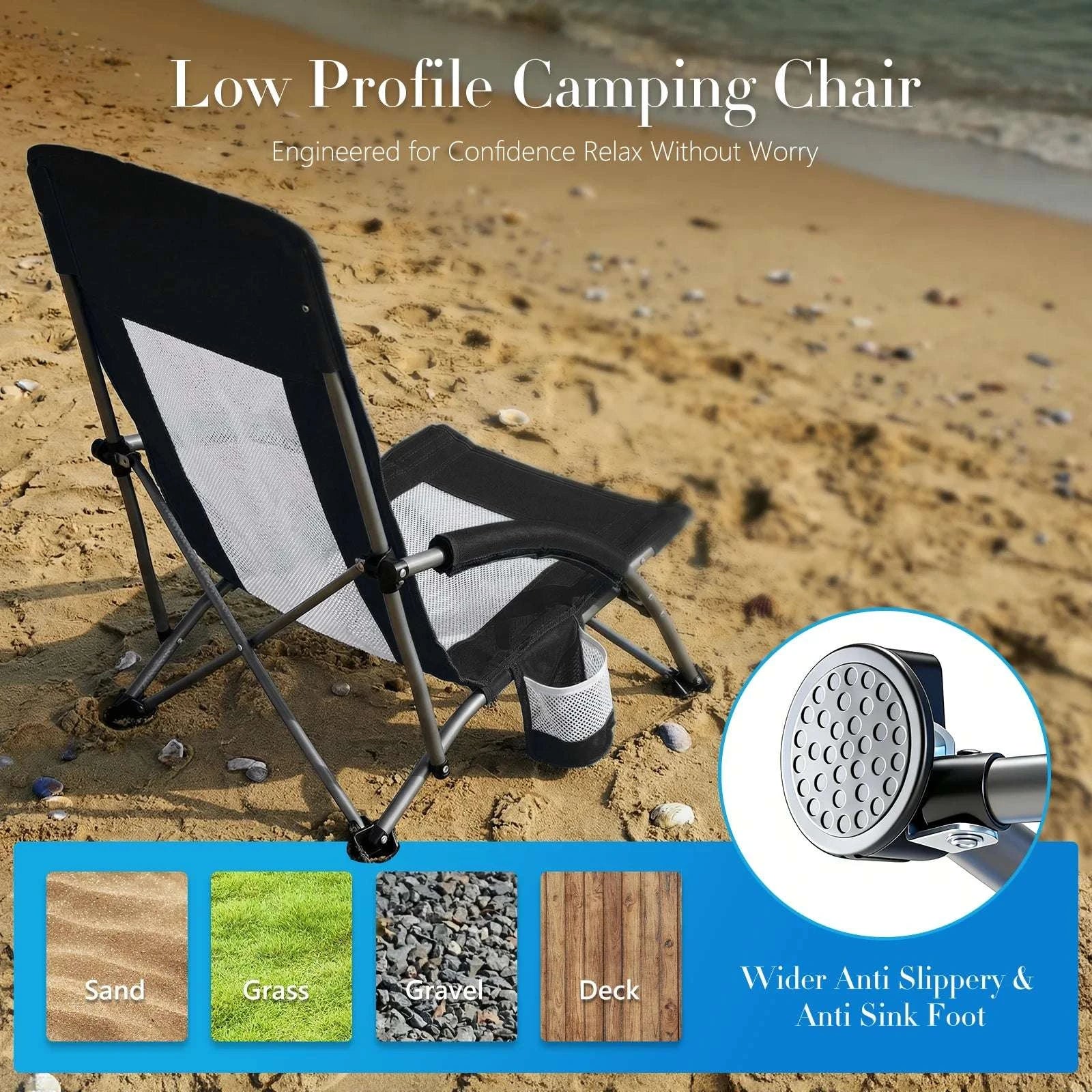 Portable Folding Camping Chair with Cup Holder and Steel Frame-Blue / United States