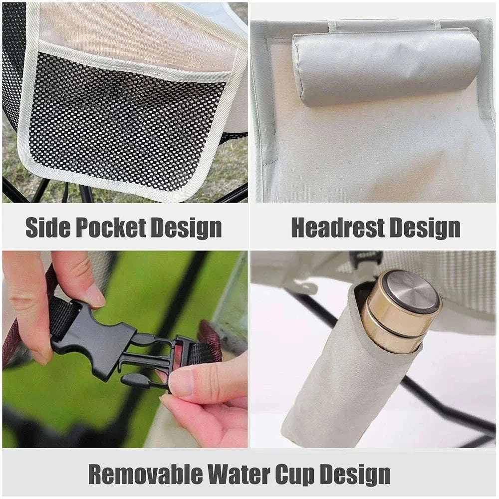 Portable Folding Camping Chair with Headrest and Aluminum Alloy Frame-Black