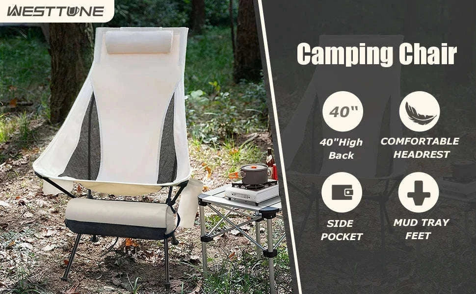 Portable Folding Camping Chair with Headrest and Aluminum Alloy Frame-Black