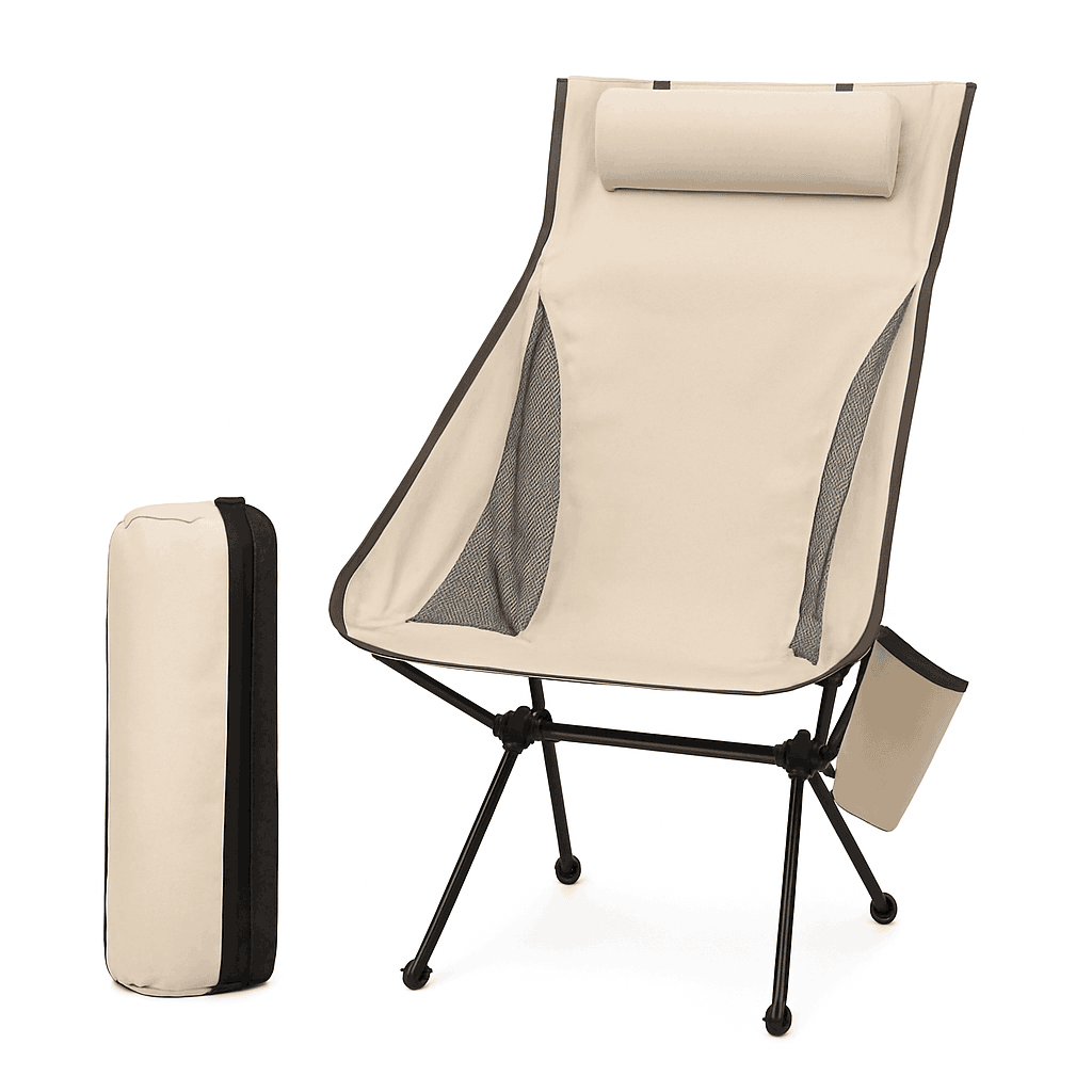 Portable Folding Camping Chair with Headrest and Aluminum Alloy Frame-Black