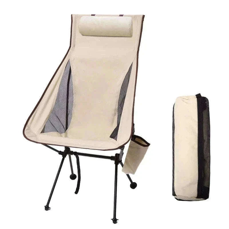 Portable Folding Camping Chair with Headrest Lightweight Aluminum Alloy-Beige