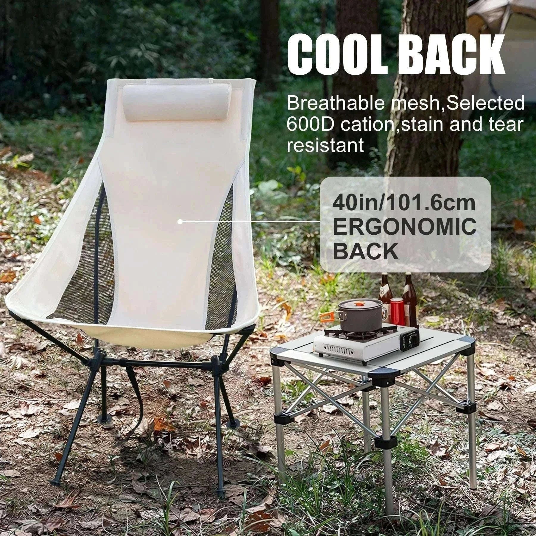Portable Folding Camping Chair with Headrest Lightweight Aluminum Alloy-Beige