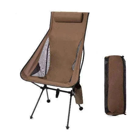 Portable Folding Camping Chair with Headrest Lightweight Aluminum Alloy-Beige