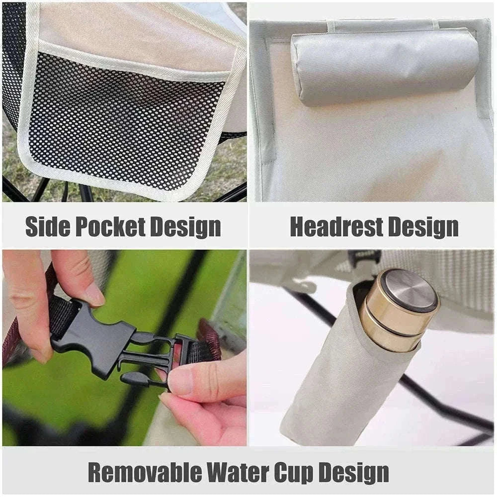 Portable Folding Camping Chair with Headrest Lightweight Aluminum Alloy-Beige