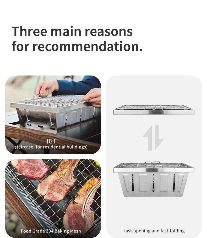 Portable Folding Charcoal Grill for IGT Table with Tongs-Folding Grill / Germany