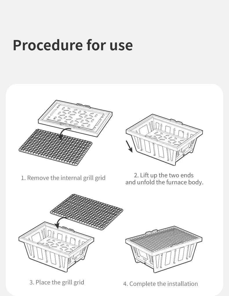 Portable Folding Charcoal Grill for IGT Table with Tongs-Folding Grill / Germany