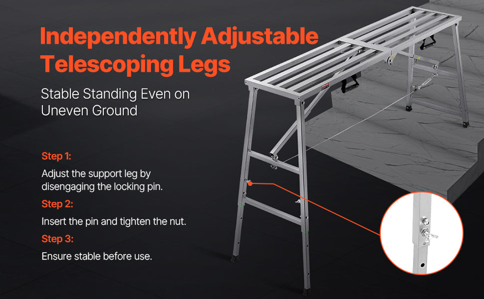 Adjustable Folding Work Platform with 4 Height Settings, 882 lb Capacity