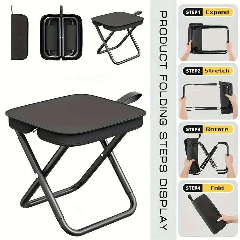 Portable Folding Stool Compact Travel Seat for Camping, Hiking & Daily Use-Black-A