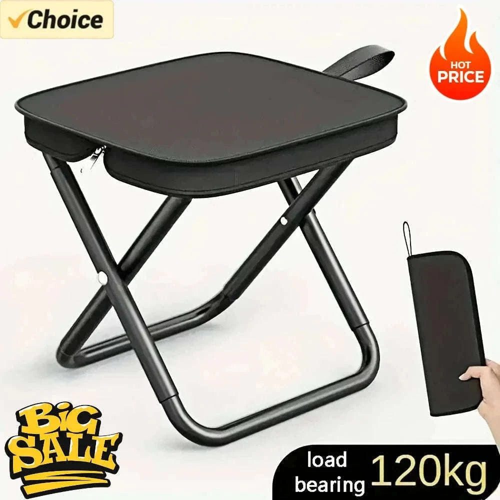 Portable Folding Stool Compact Travel Seat for Camping, Hiking & Daily Use-Black-A
