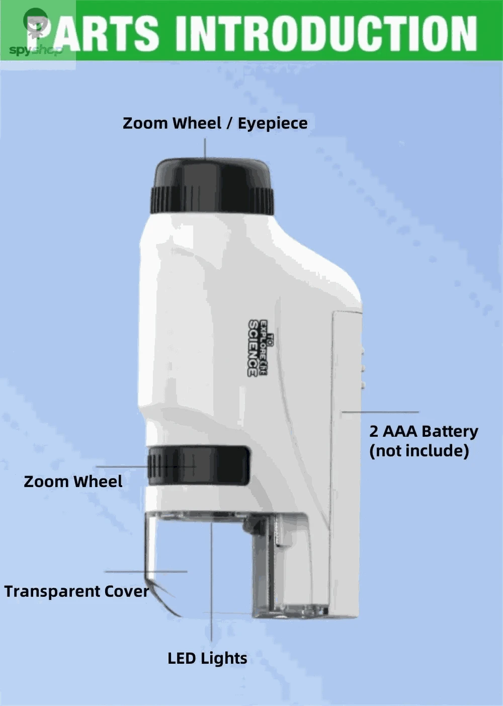 Portable Handheld Microscope 60–120X with LED Light-Blue