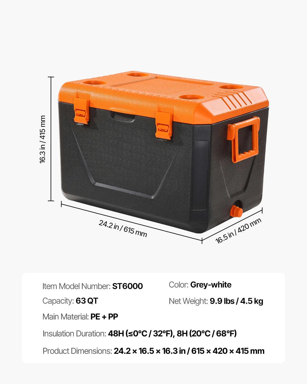 Portable Hard Cooler with Ice Retention, Heavy-Duty Handles and Cup Holder-16.5qt / United States