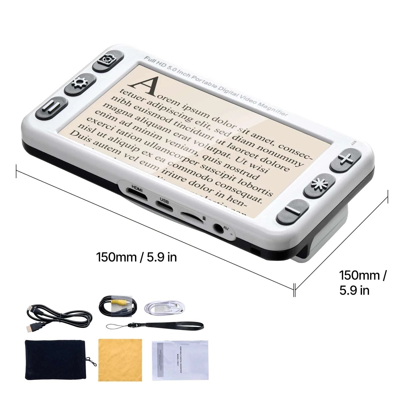 Portable HD Digital Magnifier with 5" Screen & 4X–48X Zoom-1 Len / United States