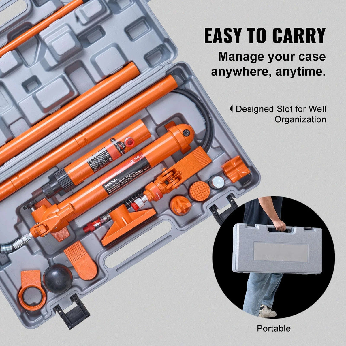 Portable Hydraulic Jack Kit 10/12T with Hose and Case-12T / United States