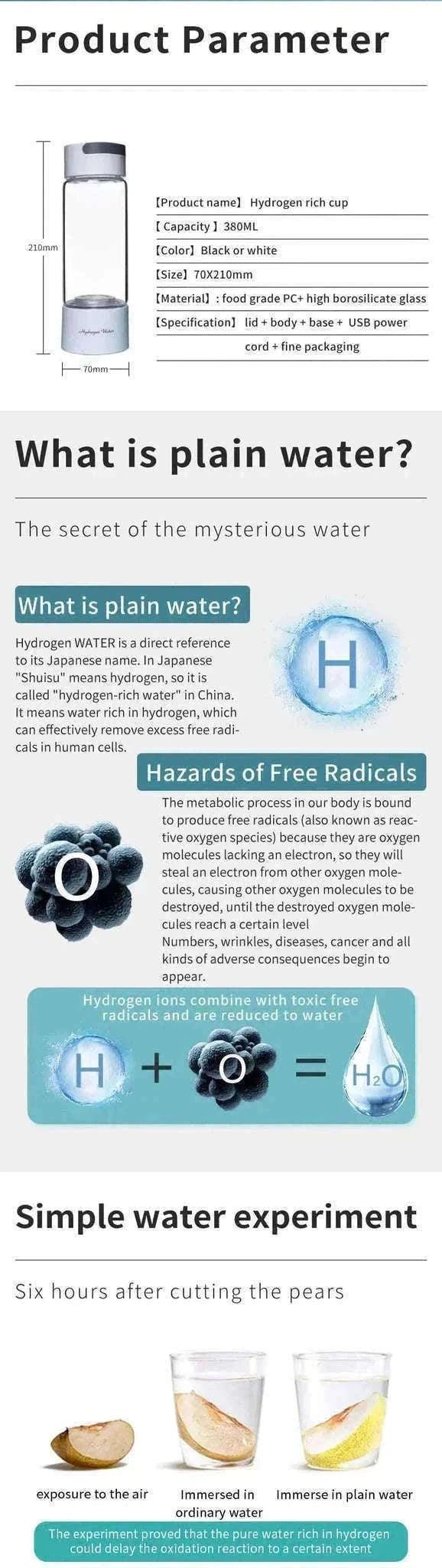 Portable Hydrogen-Rich Water Cup USB Rechargeable 420ml-style 2Upgraded