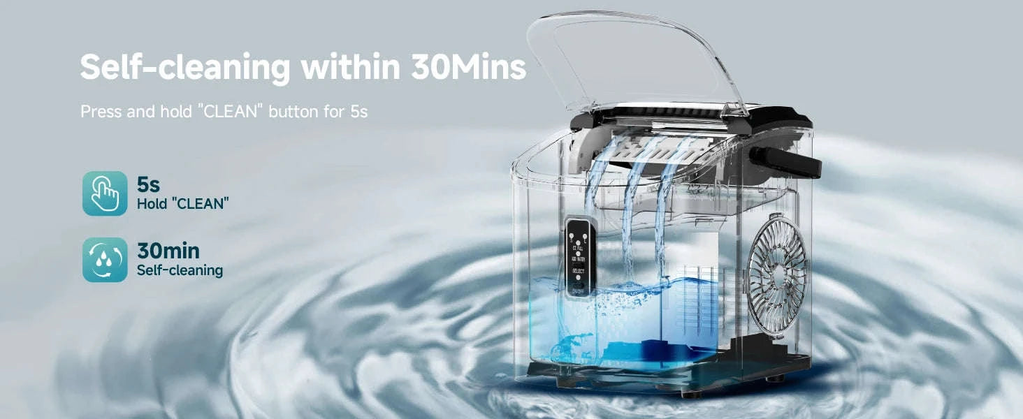 Portable Ice Maker, 9 Cubes in 6–12 Minutes, Black-IM008-BBL / EU / Germany