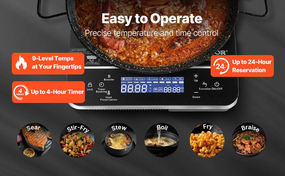 Portable Induction Cooktop 1500W with 9 Heat Levels & Timer-1800W / United States
