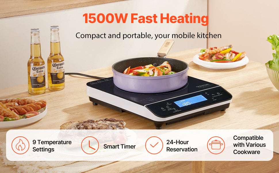 Portable Induction Cooktop 1500W with 9 Heat Levels & Timer-1800W / United States