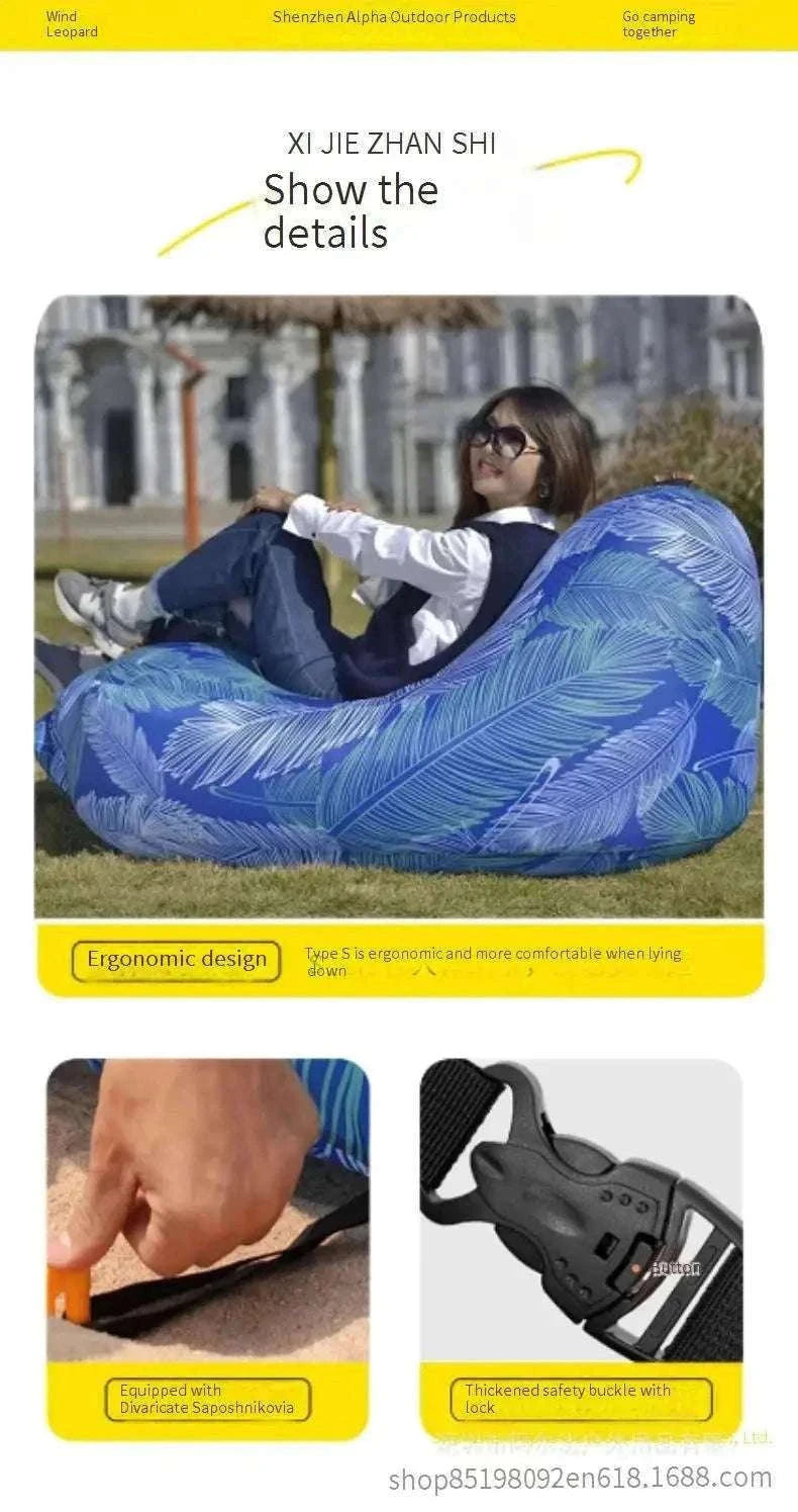 Portable Inflatable Lounge Chair for Outdoor Relaxation-Blue without a net / CN