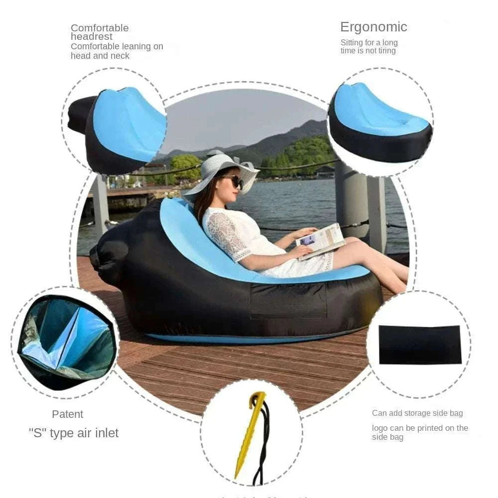 Portable Inflatable Lounger for Camping, Beach Relaxing-green