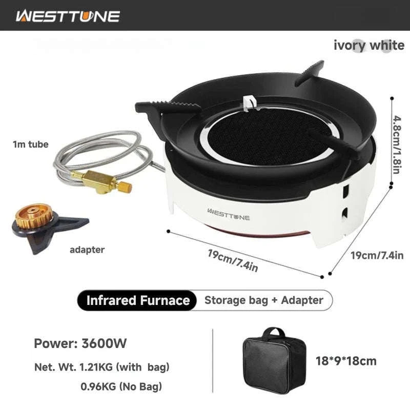 Portable Infrared Gas Stove with Electronic Ignition for Camping-Round White