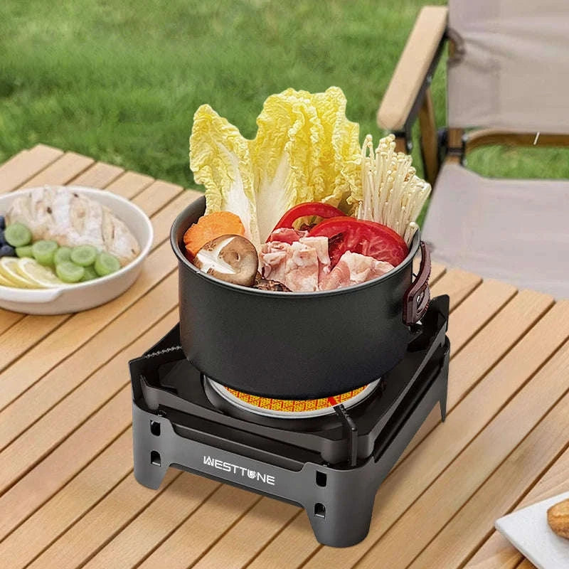 Portable Infrared Gas Stove with Electronic Ignition for Camping-Round White