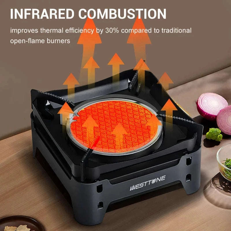 Portable Infrared Gas Stove with Electronic Ignition for Camping-Round White