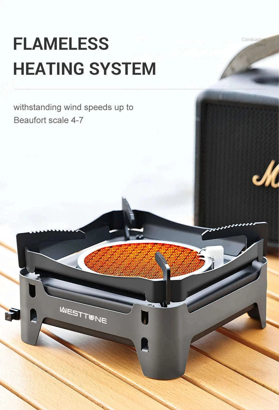 Portable Infrared Gas Stove with Electronic Ignition for Camping-Round White