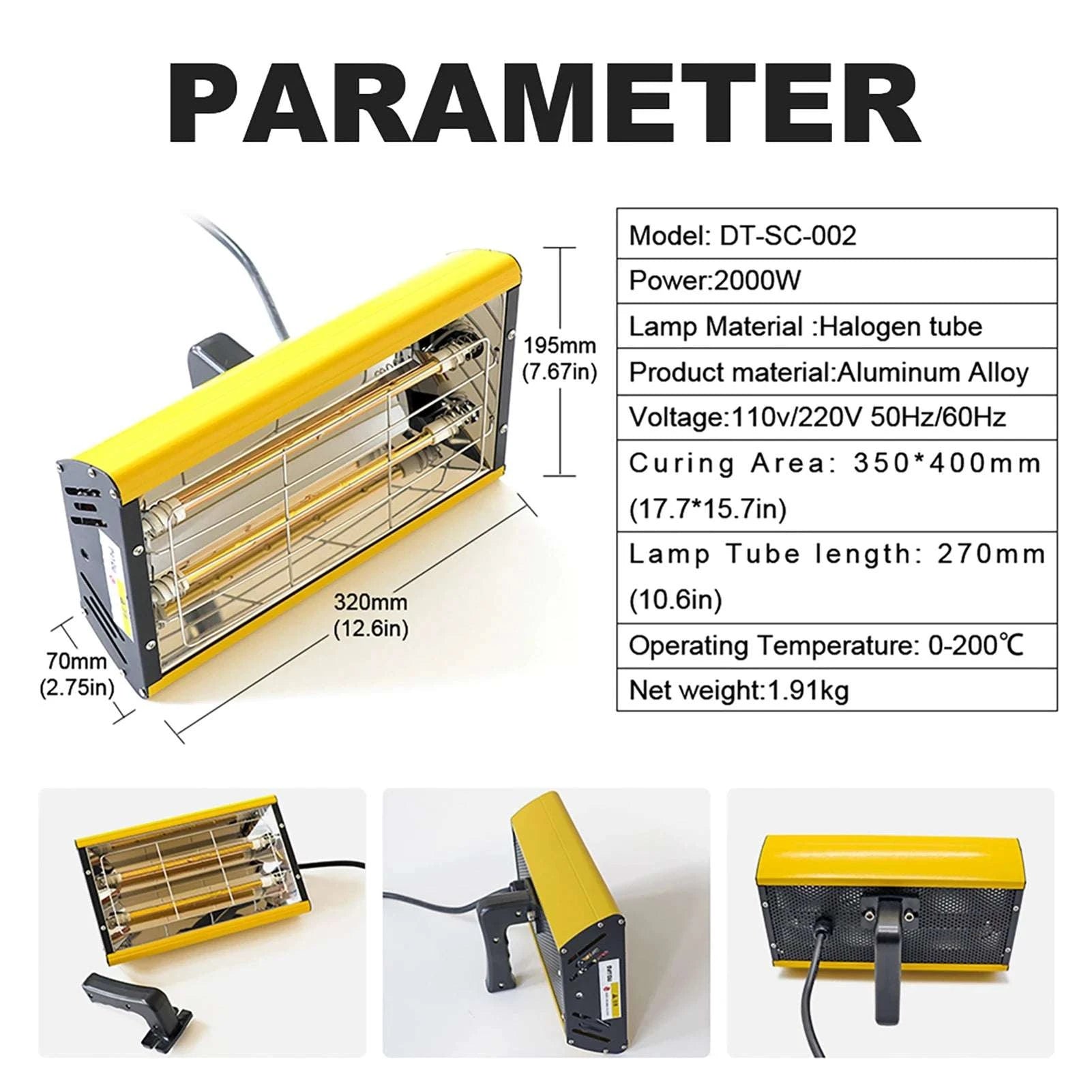 Portable Infrared Paint Curing Lamp 1000W/2000W for Car Repair-DT-SC-002 / 220V EU / GERMANY