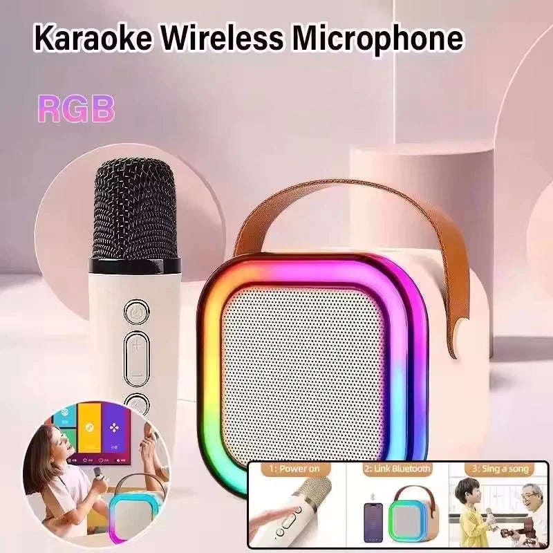 Portable Karaoke Bluetooth Speaker with Wireless Microphone & LED Lights-United States / Blue with 2Mic