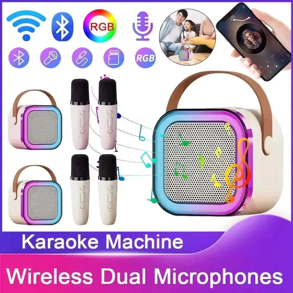 Portable Karaoke Bluetooth Speaker with Wireless Microphone & LED Lights-United States / Blue with 2Mic