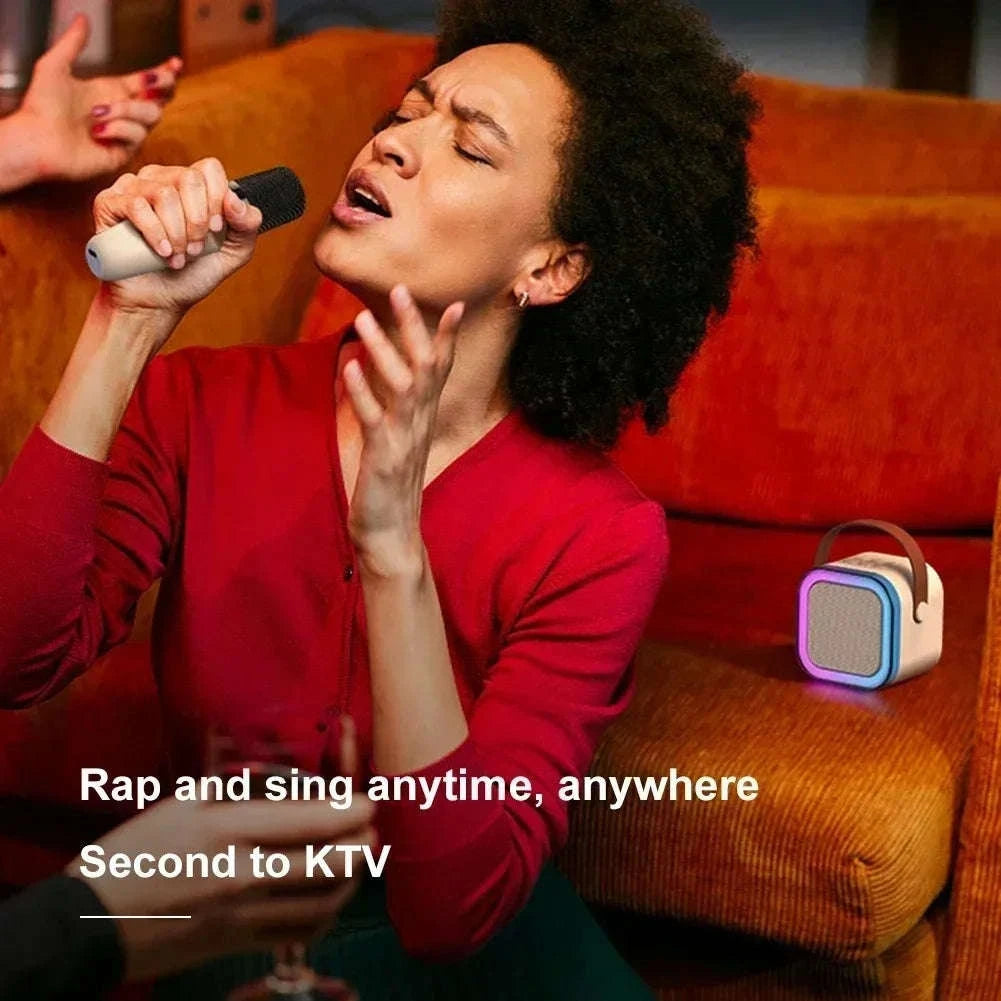Portable Karaoke Bluetooth Speaker with Wireless Microphone & LED Lights-United States / Blue with 2Mic