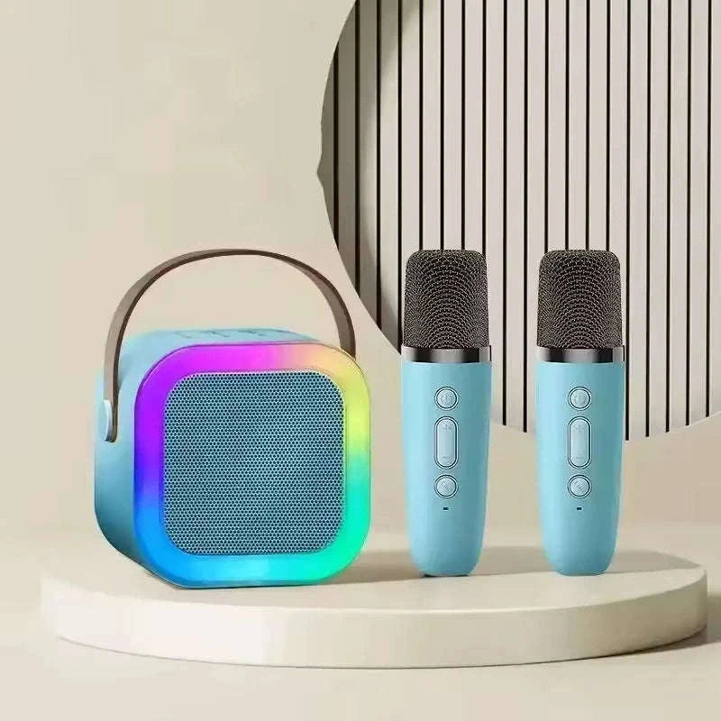Portable Karaoke Bluetooth Speaker with Wireless Microphone & LED Lights-United States / Blue with 2Mic