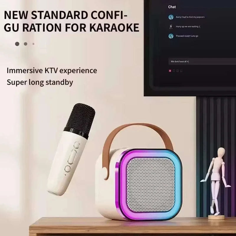 Portable Karaoke Bluetooth Speaker with Wireless Microphone & LED Lights-United States / Blue with 2Mic