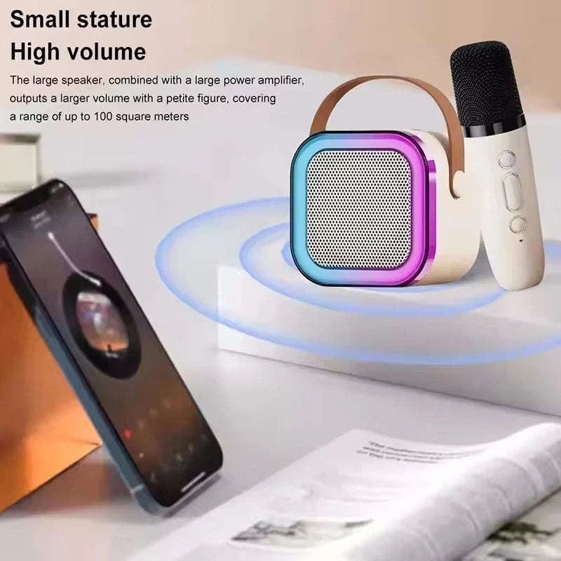 Portable Karaoke Bluetooth Speaker with Wireless Microphone & LED Lights-United States / Blue with 2Mic
