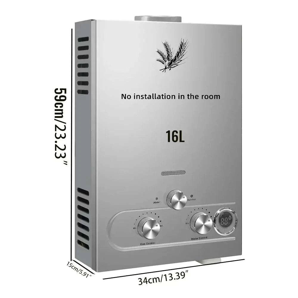 Portable LPG Tankless Water Heater with Digital Display 6L-18L-16L 32KW Steel color / United States