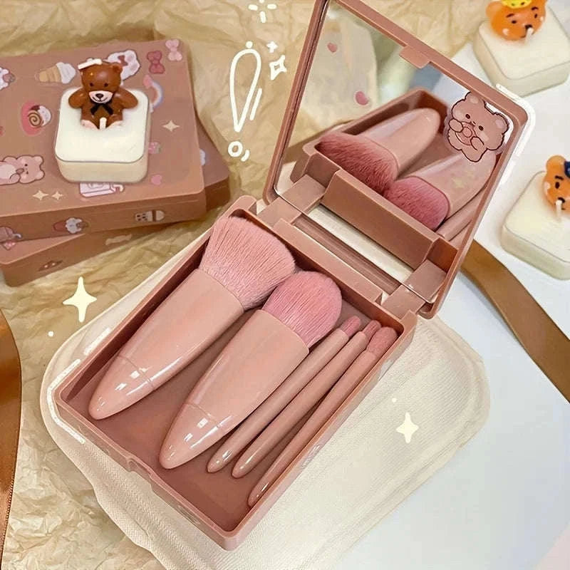 Portable Makeup Brush Set with Foldable Travel Mirror-Green