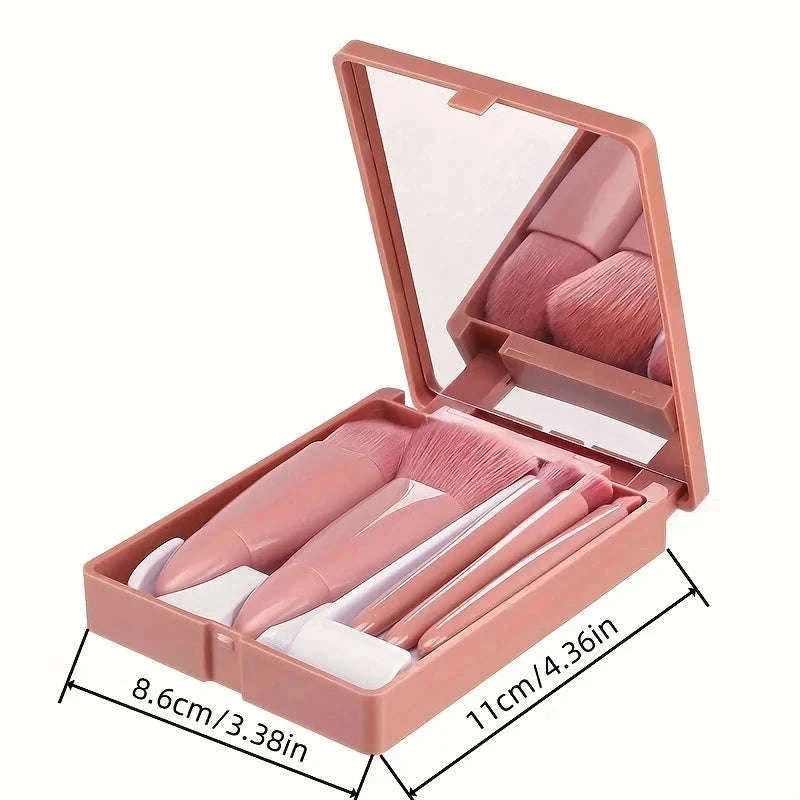 Portable Makeup Brush Set with Foldable Travel Mirror-Green