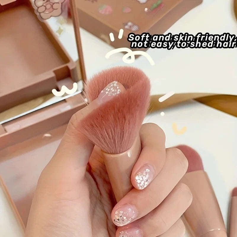 Portable Makeup Brush Set with Foldable Travel Mirror-Green