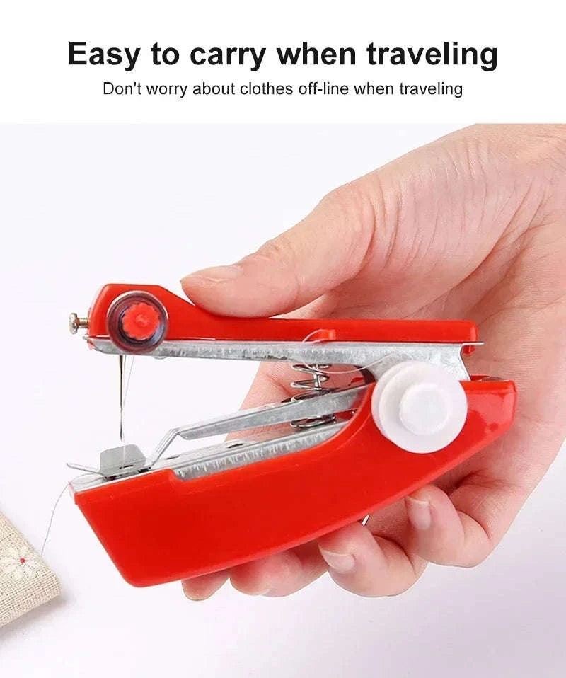 Portable Manual Sewing Machine Mini Handheld Stitch Tool-United States / Red